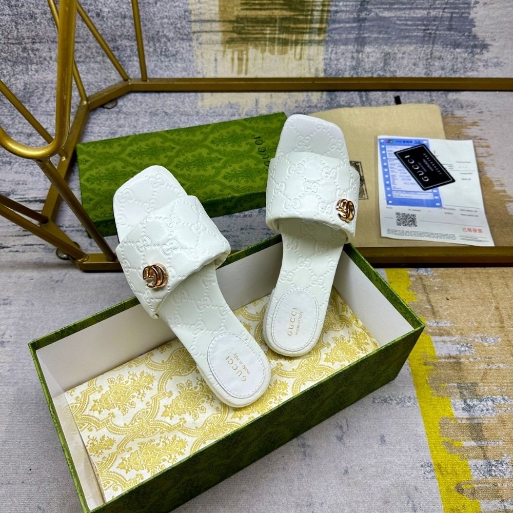 Gvc*1 Women Slide Sandal With Double G Ivory 816330 Aaea2 9540