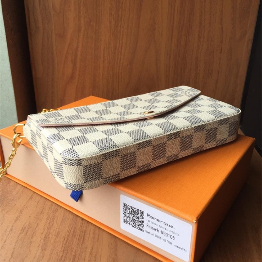 L0vis Vvtt0n Félicie Pochette Damier Azur Canvas Pink 21cm N63106