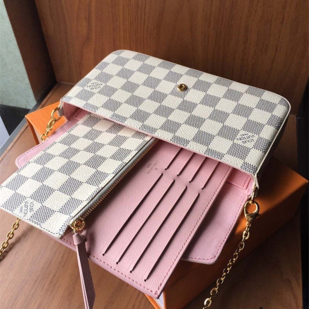 L0vis Vvtt0n Félicie Pochette Damier Azur Canvas Pink 21cm N63106