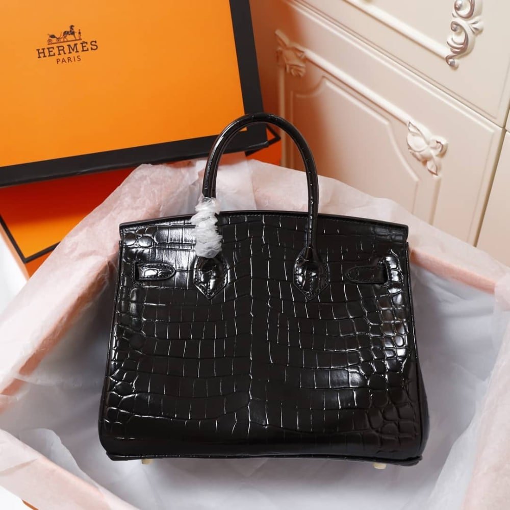 [S*per Vip 1:1] H**me5 Birkin 30 Shiny Porosus Crocodile Gold Hardware Black 30Cm
