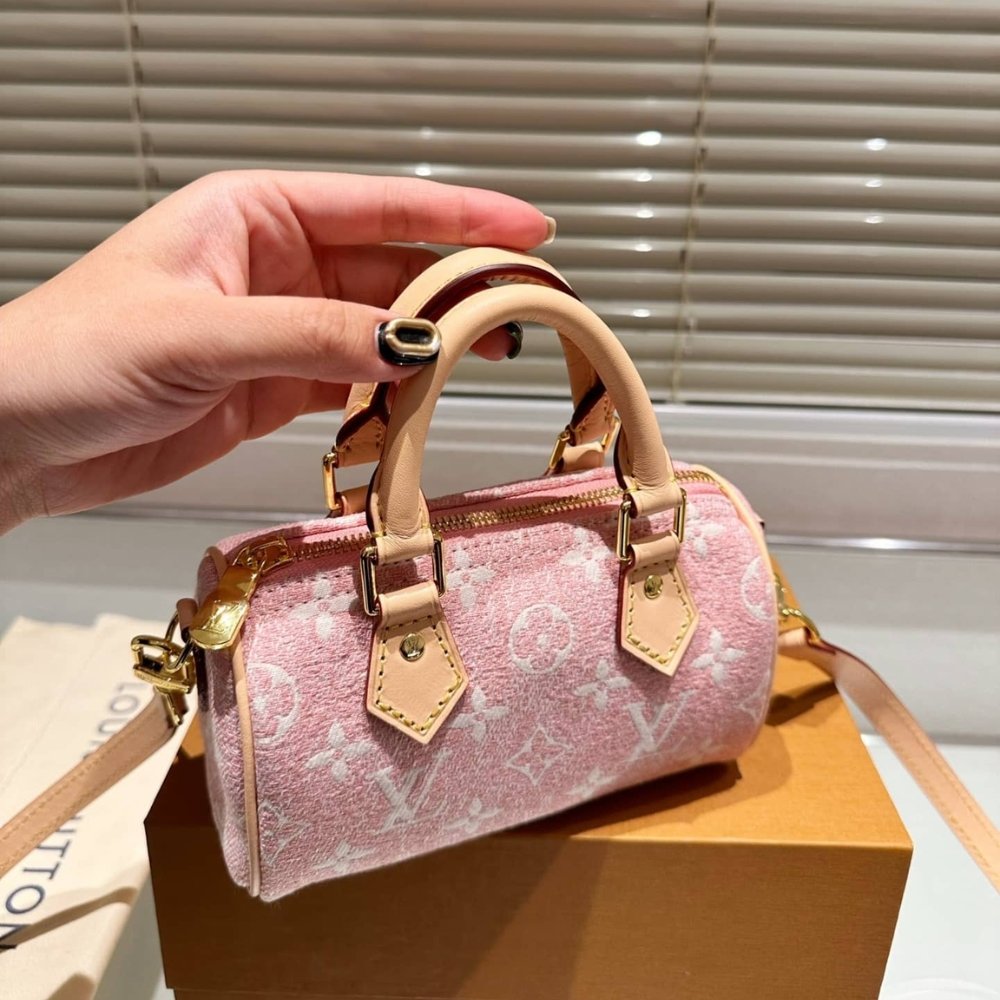L0vis Vvtt0n Nano Speedy Monogram Jacquard Denim Pink 17Cm M81213