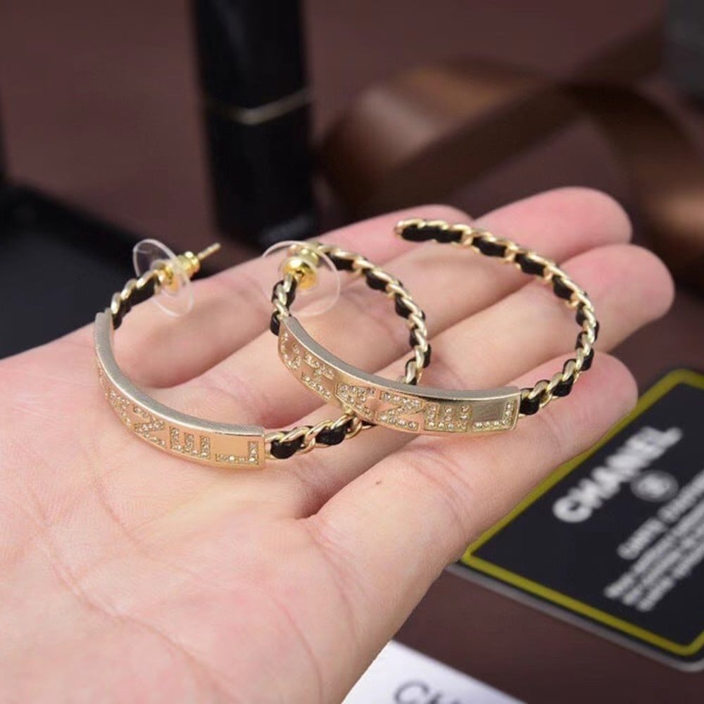 Ch**el Earrings Black Gold