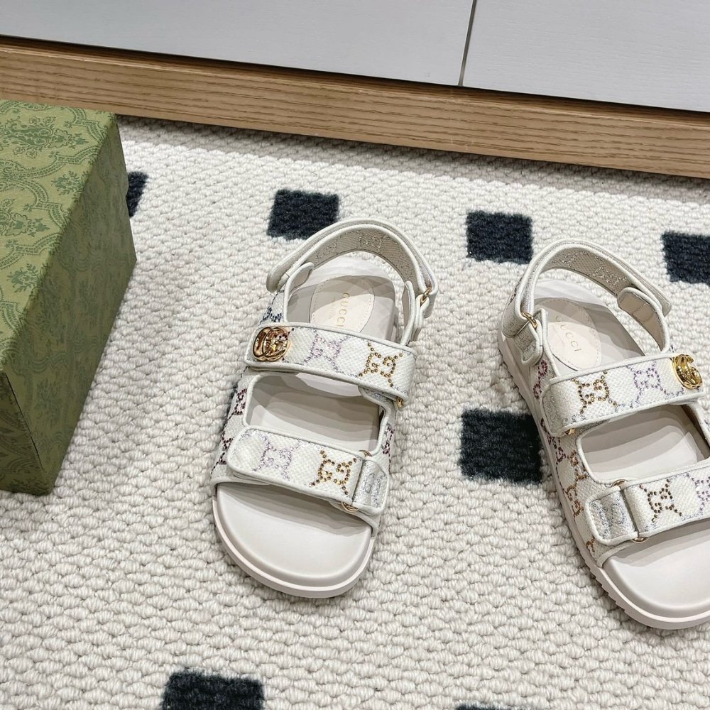 Gvc*1 Moritz Gg Monogram Sandals Beige Ebony 771575 G1730 9755
