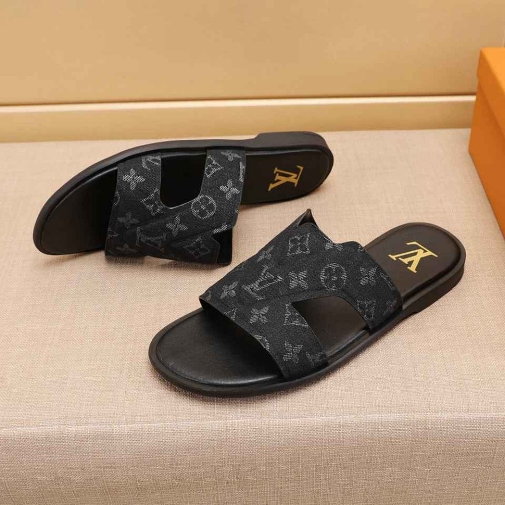 L0vis Vvtt0n Oasis Mule Monogram Denim Black 1Ac69B