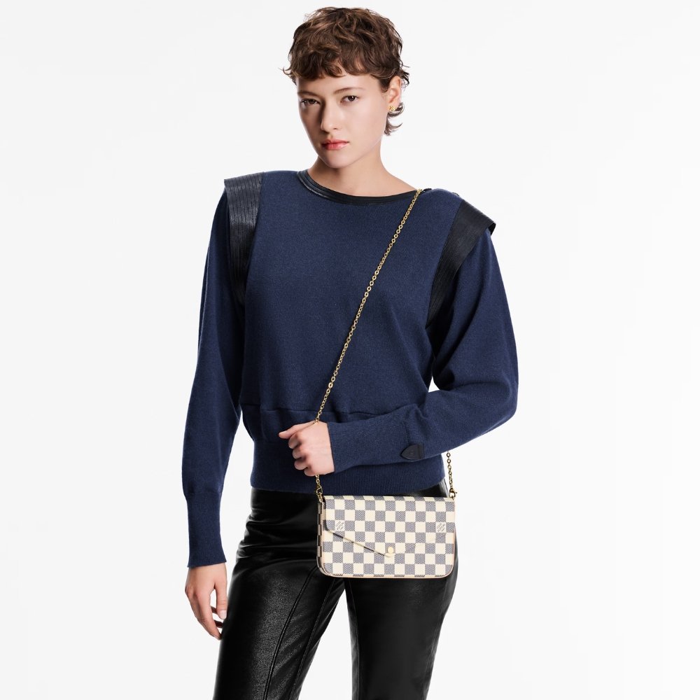 L0vis Vvtt0n Félicie Pochette Damier Azur Canvas Pink 21cm N63106