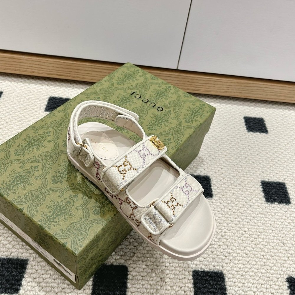 Gvc*1 Moritz Gg Monogram Sandals Beige Ebony 771575 G1730 9755