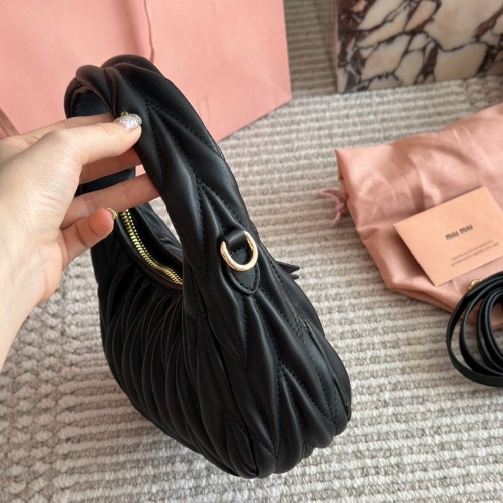 M1um1u Wander Matelassé Nappa Hobo Bag Black 20Cm 5Bc125 An88 F0002 V Ooy