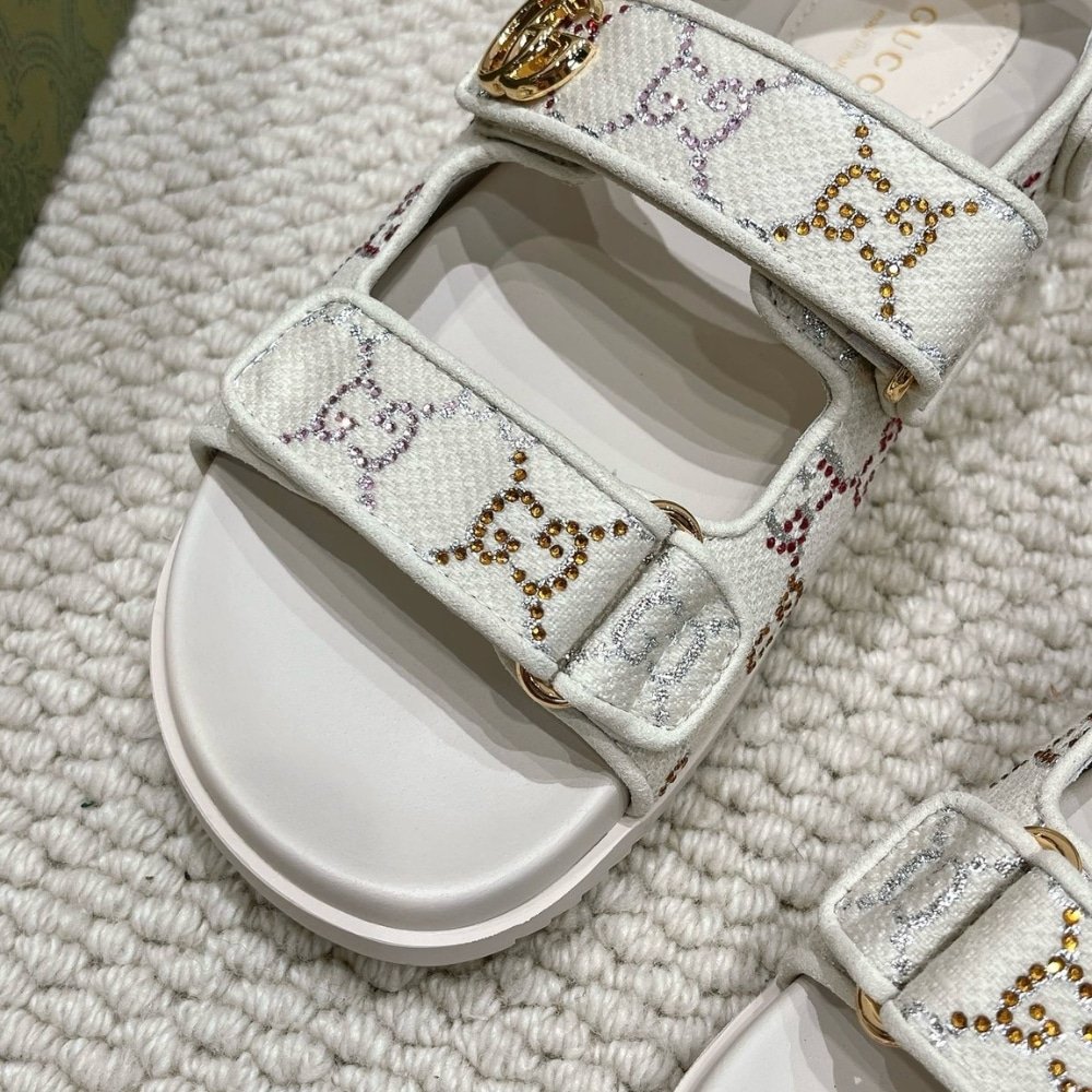 Gvc*1 Moritz Gg Monogram Sandals Beige Ebony 771575 G1730 9755