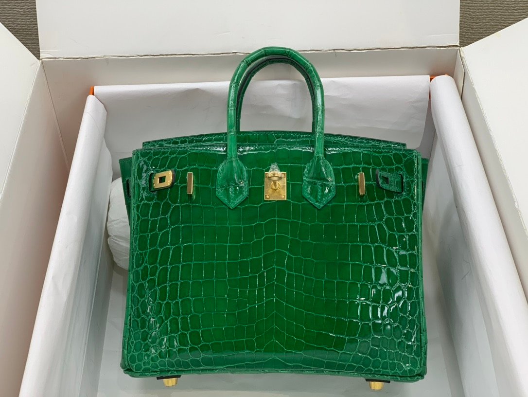 H**me5 Birkin 30 Crocodile Gold Toned Hardware Dark Green 30Cm