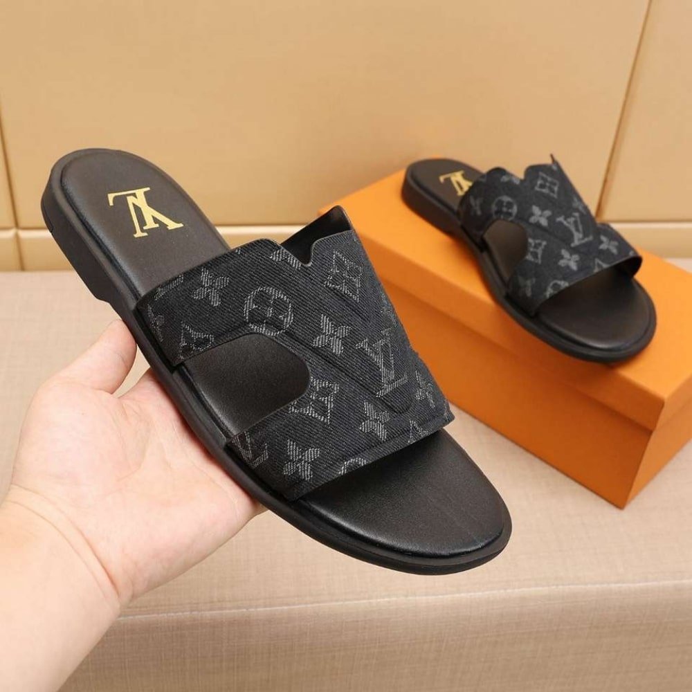 L0vis Vvtt0n Oasis Mule Monogram Denim Black 1Ac69B