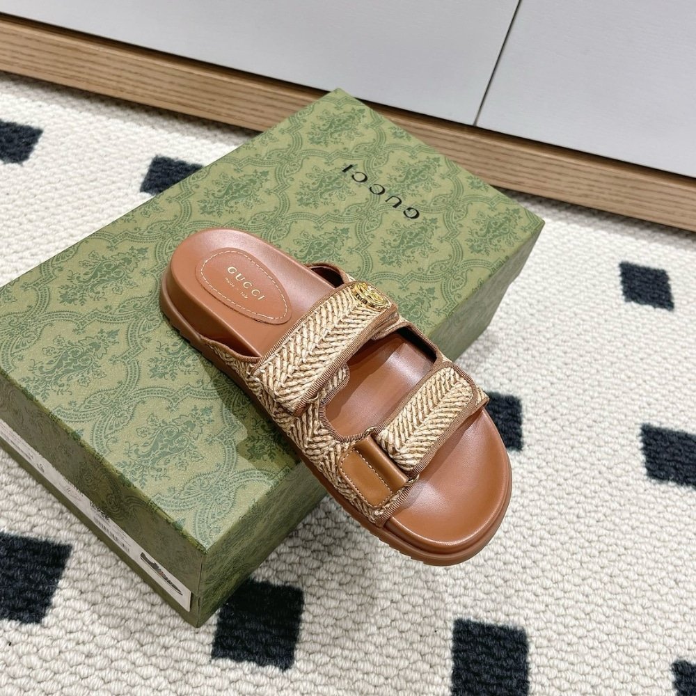 Gvc*1 Women Sandal With Double G Natural Raffia Brown 780061 Fac55 9559