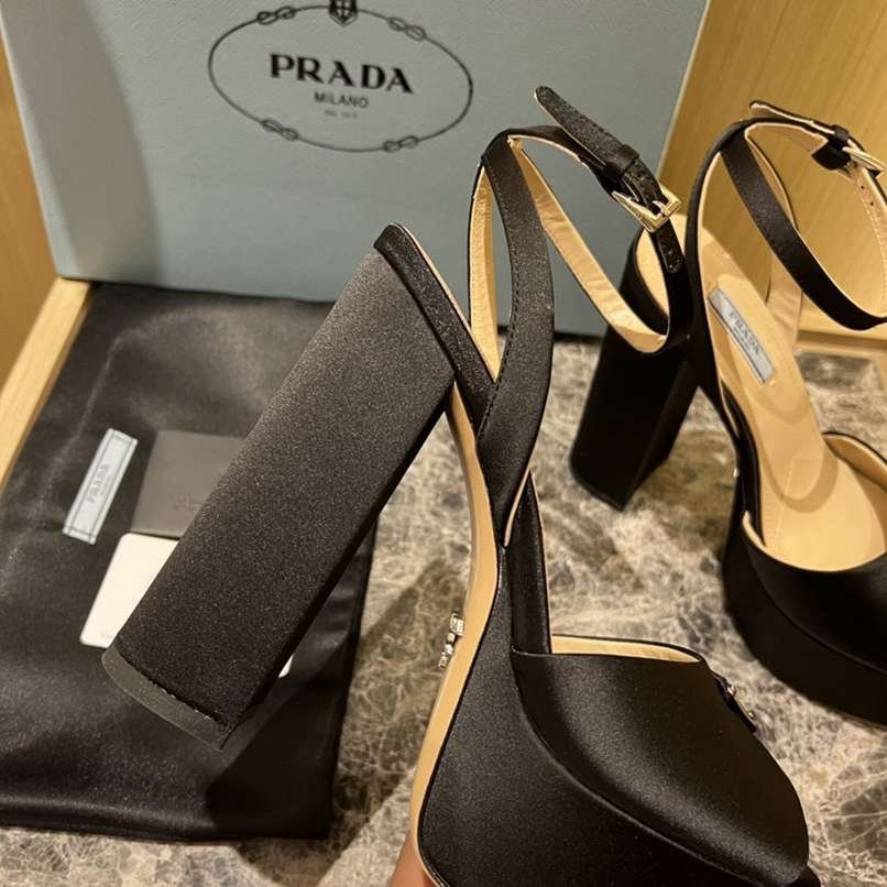 Pra*a High Heeled Satin Sandals Black 1Xp48B 049 F0002 F 135