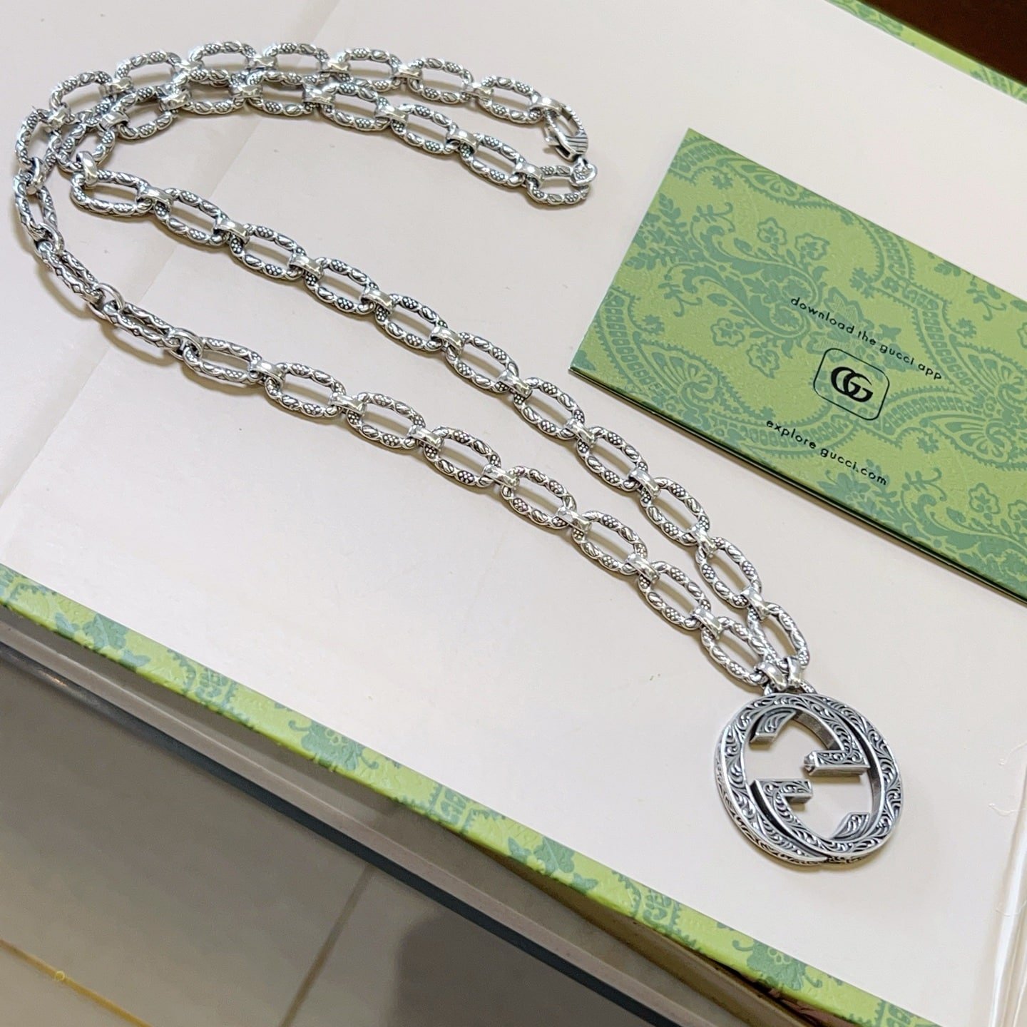 Gvc*1 Arabesque Interlocking G Chain Necklace Sterling Silver