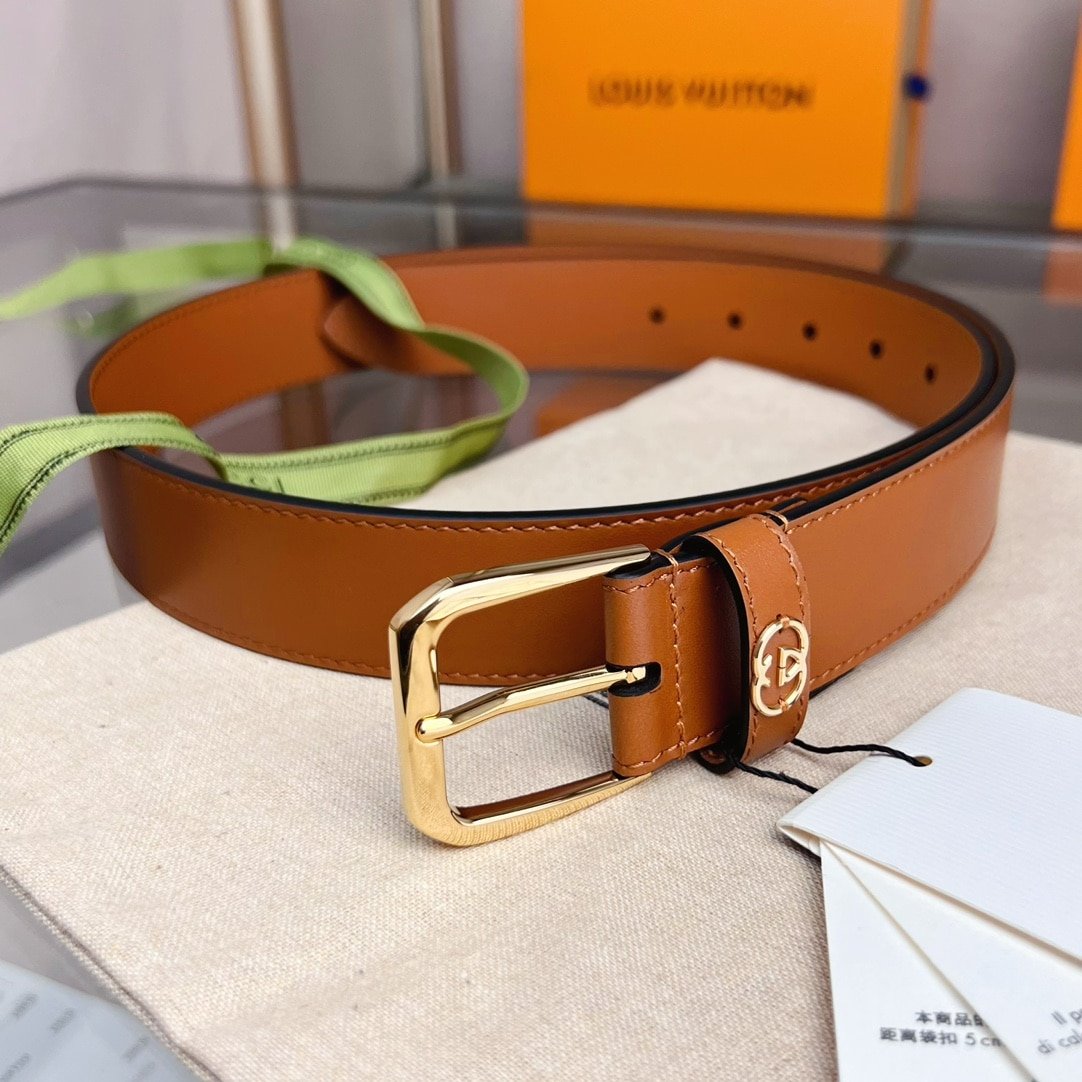 Gvc*1 Belt With Square Buckle And Interlocking G Gold Metal Brown 35Mm 673921 Ap00G 2535