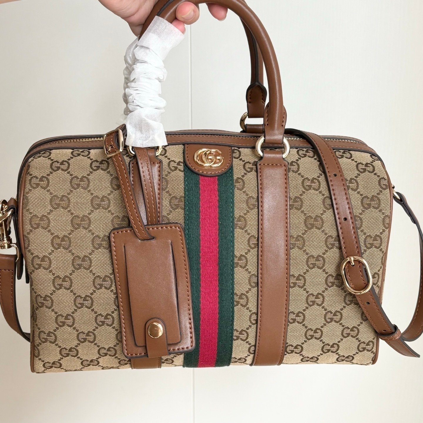 Gvc*1 Ophidia Medium Boston Bag Beige And Brown GG Canvas 30Cm 857595 FAFUF 9870