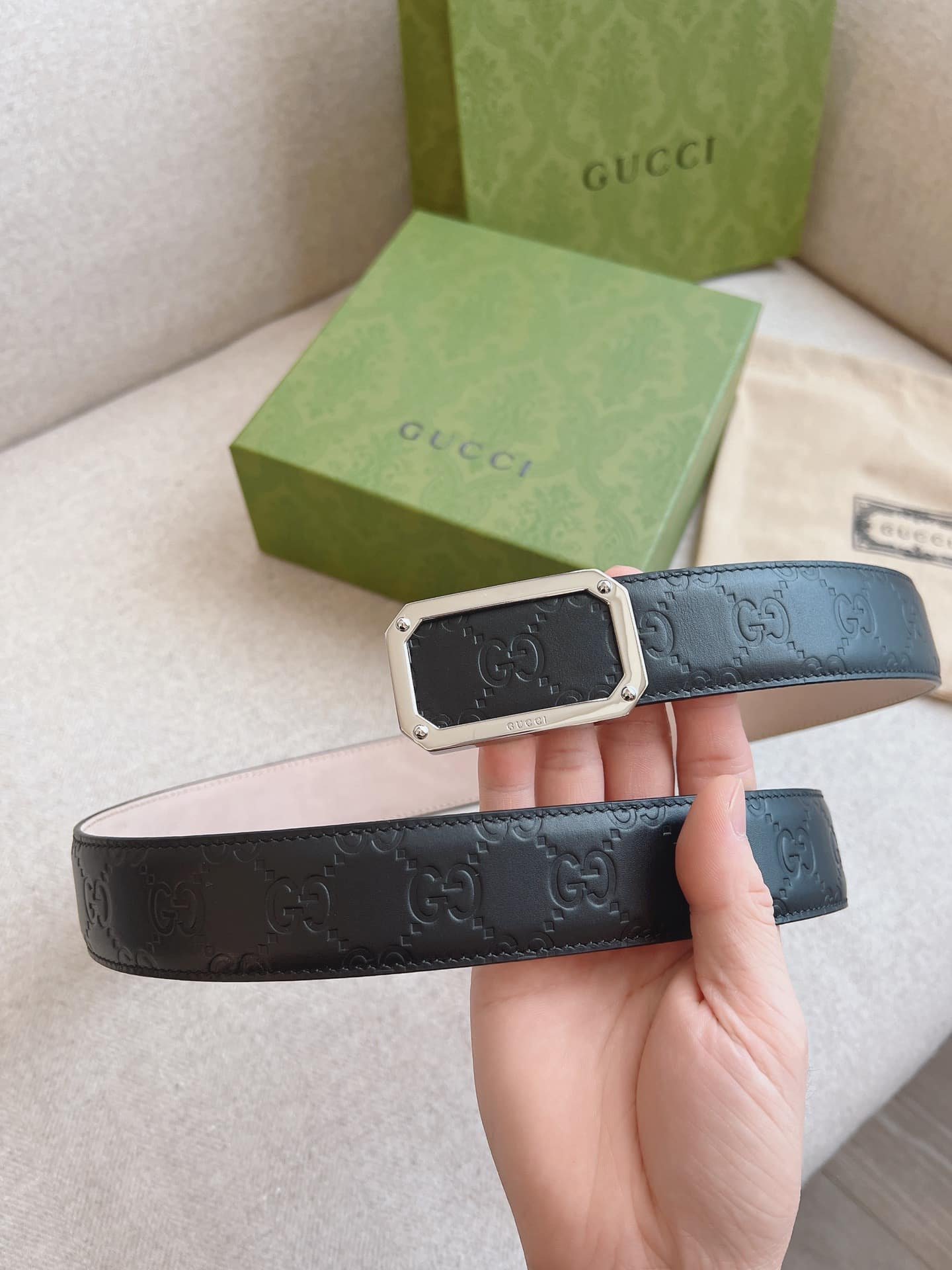 Gvc*1 Black Signature Leather Belt 3.5Cm