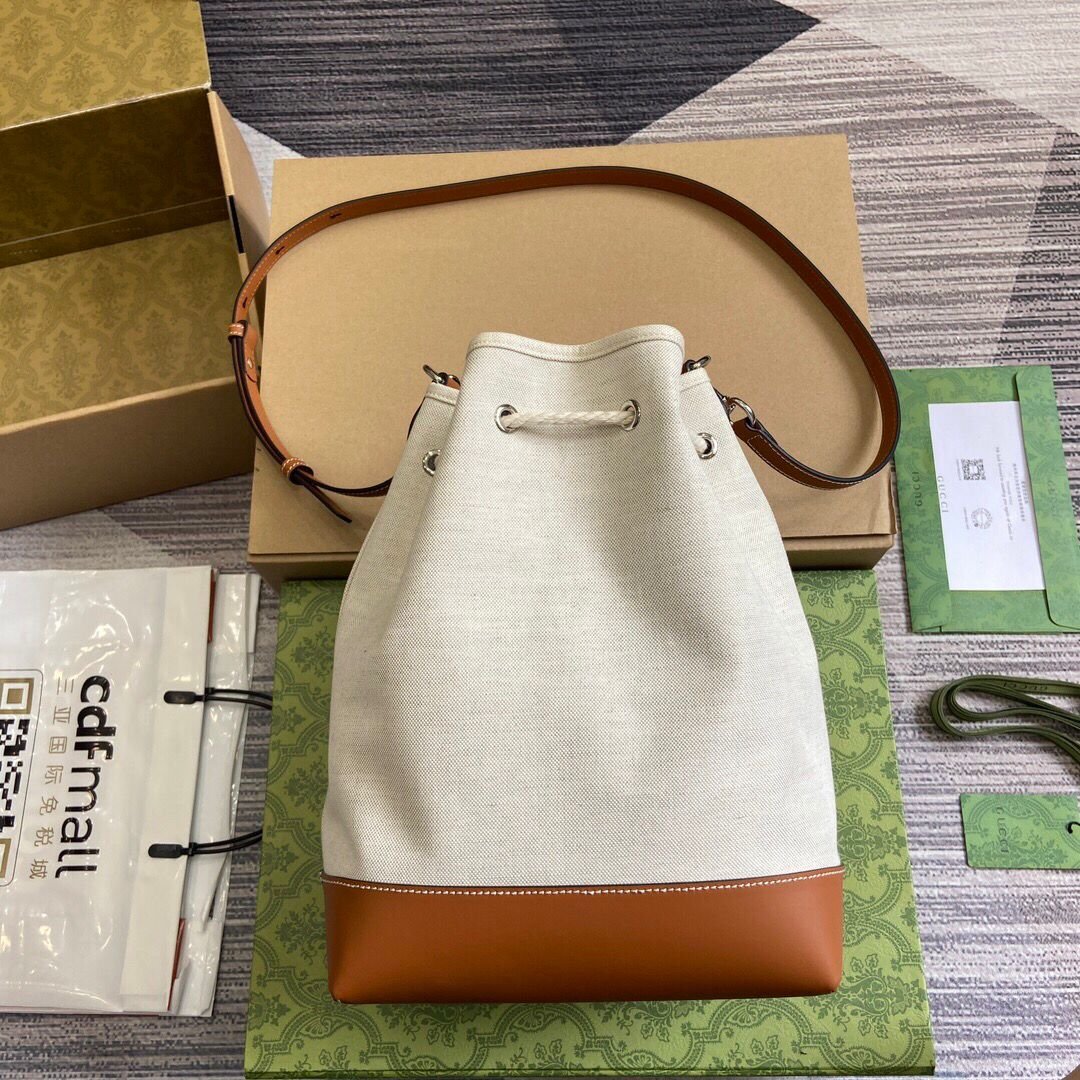 [S*per Vip 1:1] Gvc*1 Mini Shoulder Bag With Print Cotton Linen Canvas Brown 23Cm ‎777166 Facv3 8455