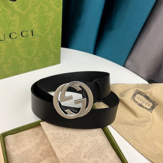 Gvc*1 Leather Belt With Gold Interlocking G 4Cm