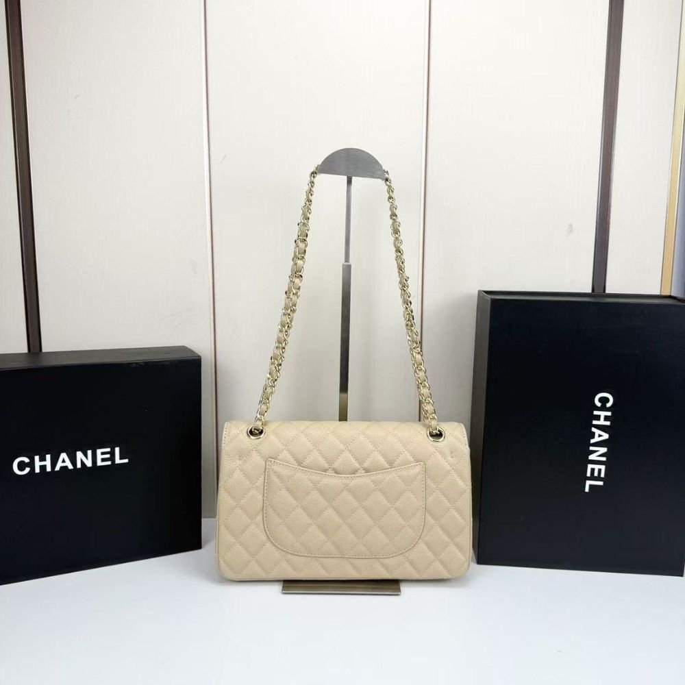 Ch**el Medium Classic Double Flap Bag Beige 25Cm A01113 Y04059 NZG77