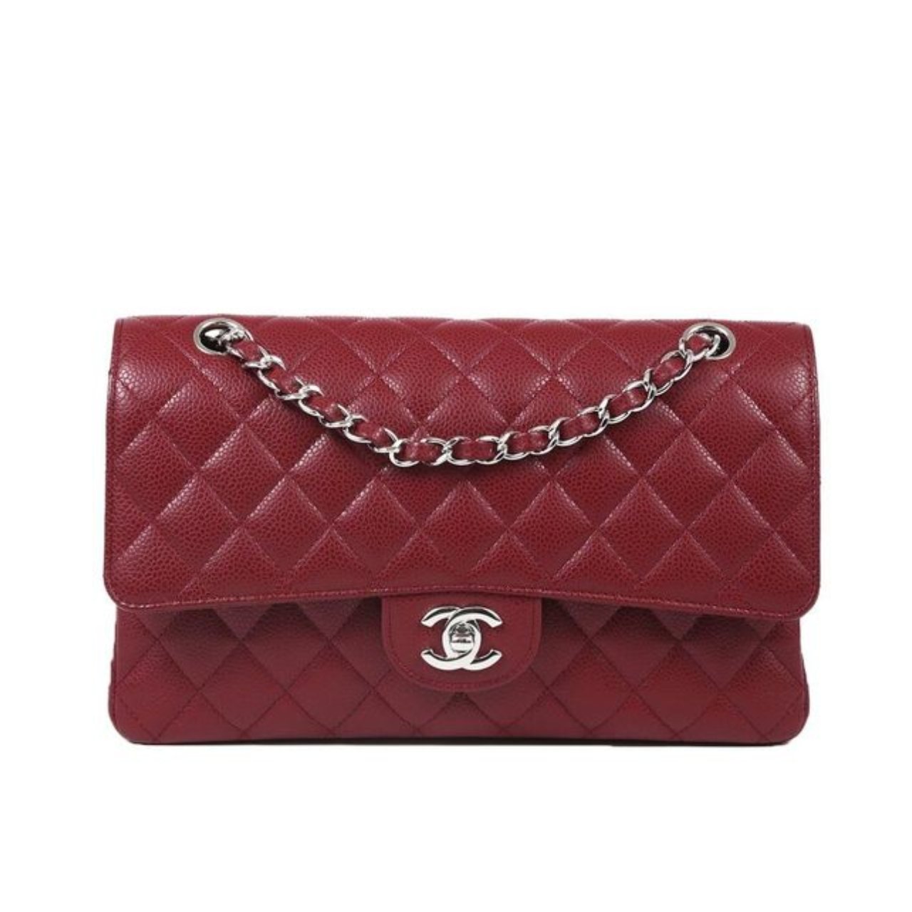 Ch**el Medium Classic Flap Bag Silver Hardware Burgundy 25Cm A01113