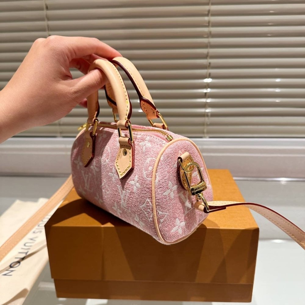 L0vis Vvtt0n Nano Speedy Monogram Jacquard Denim Pink 17Cm M81213