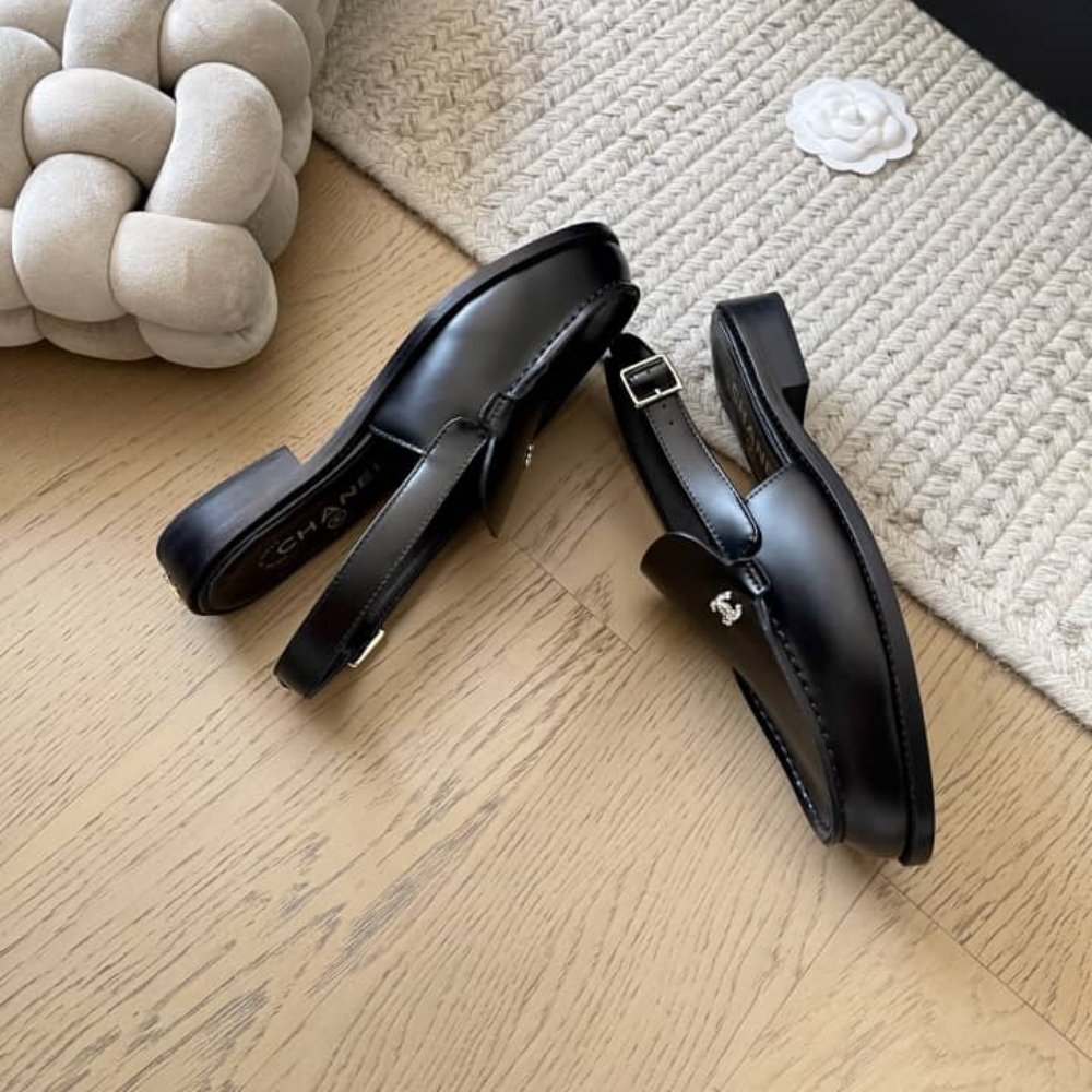 Ch**el Interlocking Cc Logo Slingback Flats Black