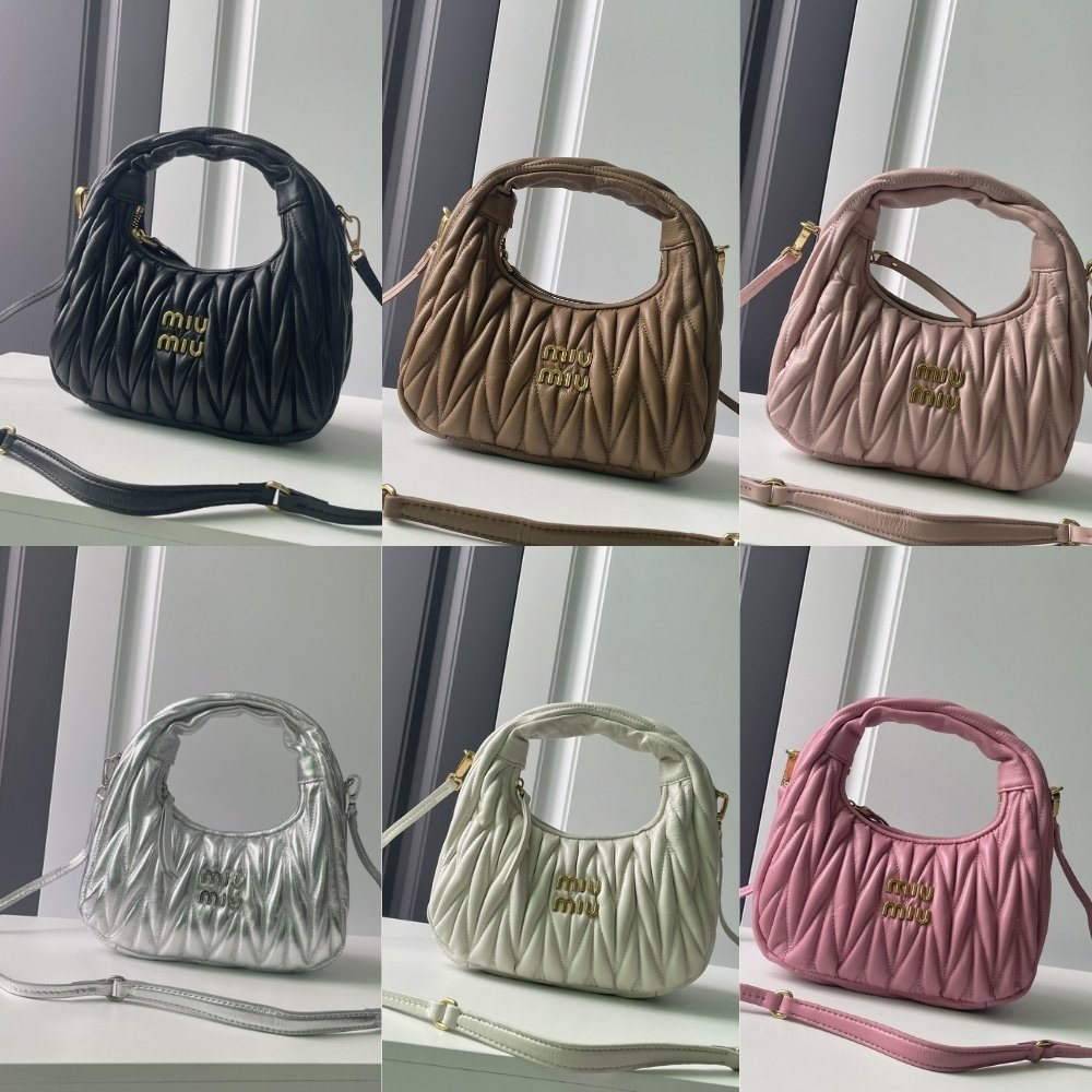 M1um1u Wander Matelassé Nappa Hobo Bag Silver 23Cm 5Bc125 An88 F0118 V Ooy
