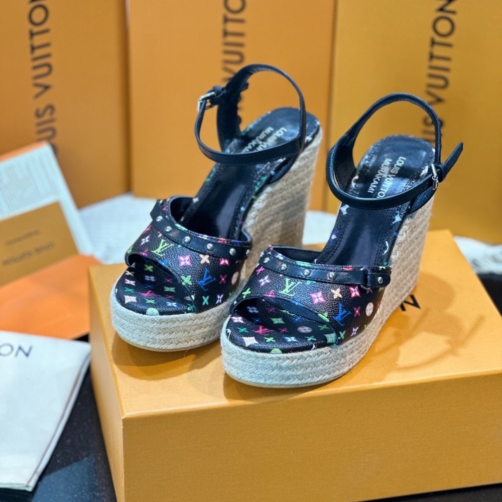 L0vis Vvtt0n X Takashi Murakami Helios Wedge Sandal Black