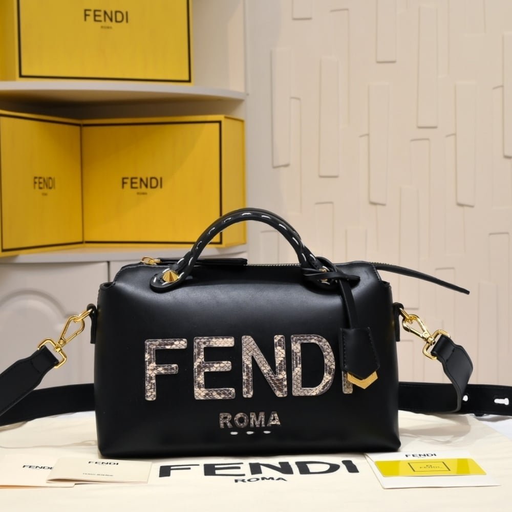 F**di By The Way Medium Boston Bag Elaphe Black 28Cm