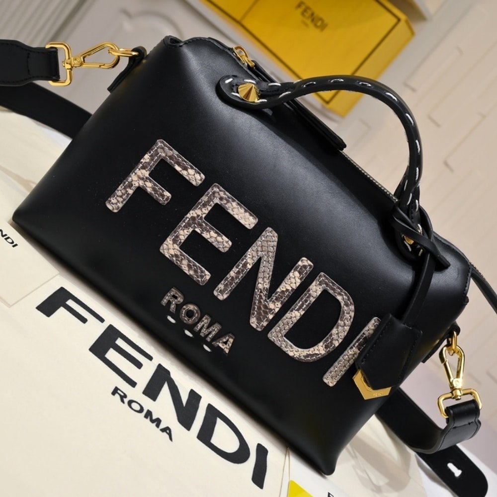 F**di By The Way Medium Boston Bag Elaphe Black 28Cm