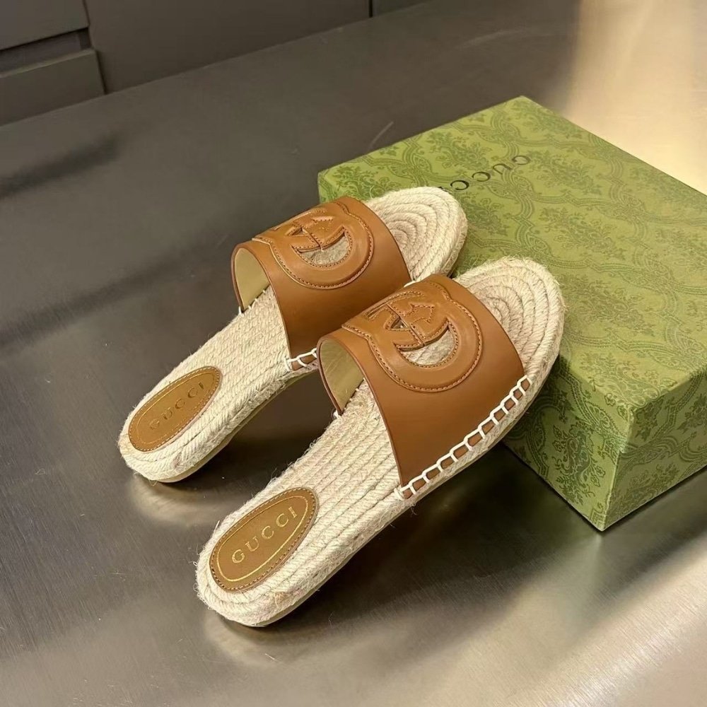 Gvc*1 Interlocking G Cut Out Slide Espadrille Brown 725260 Us000 2535