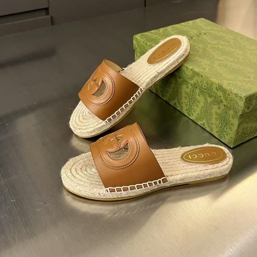Gvc*1 Interlocking G Cut Out Slide Espadrille Brown 725260 Us000 2535