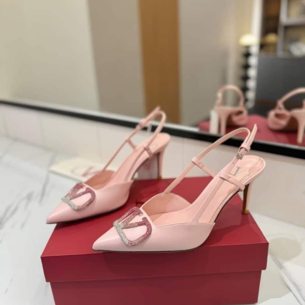 Va1e*ntin0 Garavani Vlogo Pointed Toe Slingback Pump Pink
