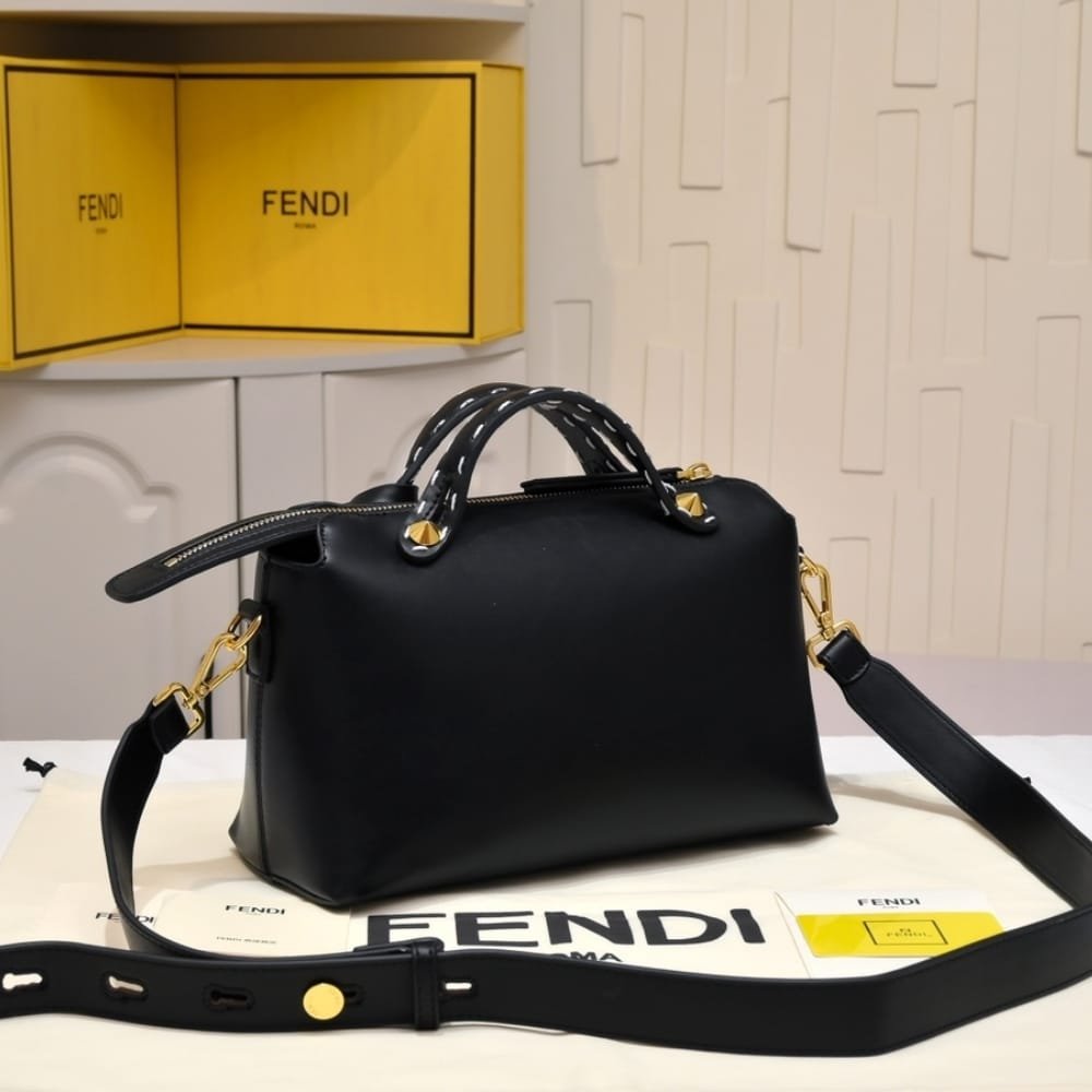 F**di By The Way Medium Boston Bag Elaphe Black 28Cm
