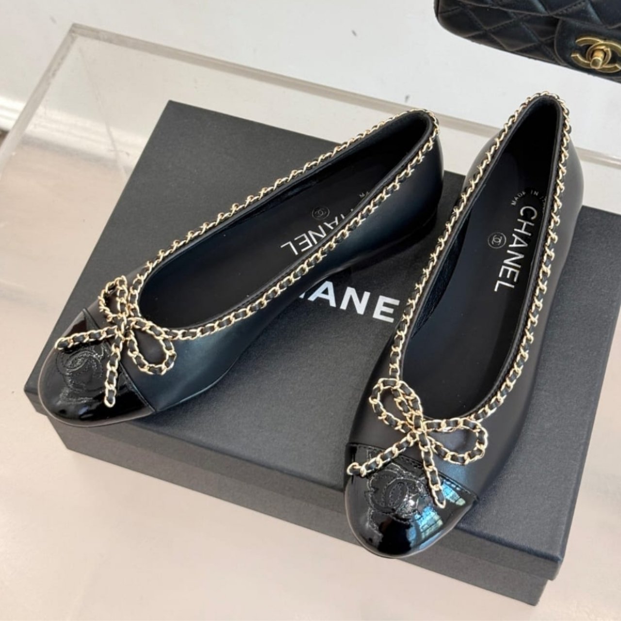 Ch**el Ballet Flats Black Leather G46663 B21588 94305