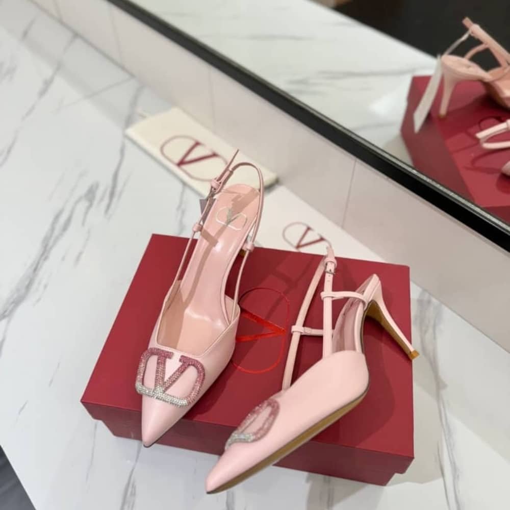 Va1e*ntin0 Garavani Vlogo Pointed Toe Slingback Pump Pink