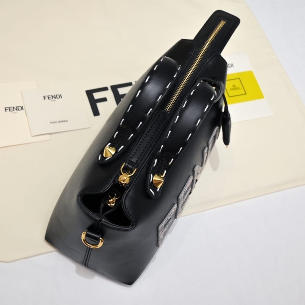 F**di By The Way Medium Boston Bag Elaphe Black 28Cm