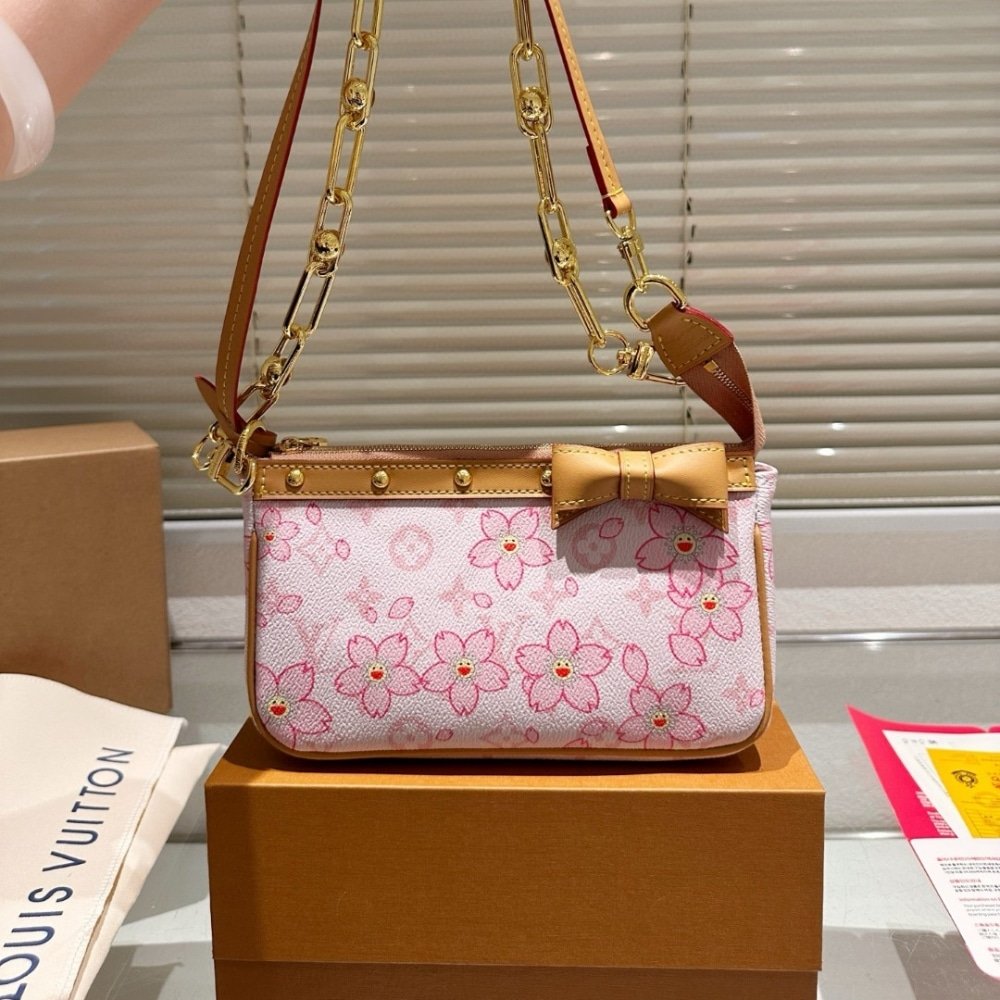 L0vis Vvtt0n X Takashi Murakami Cherry Blossom Pochette Accessoires Bag Pink 20Cm