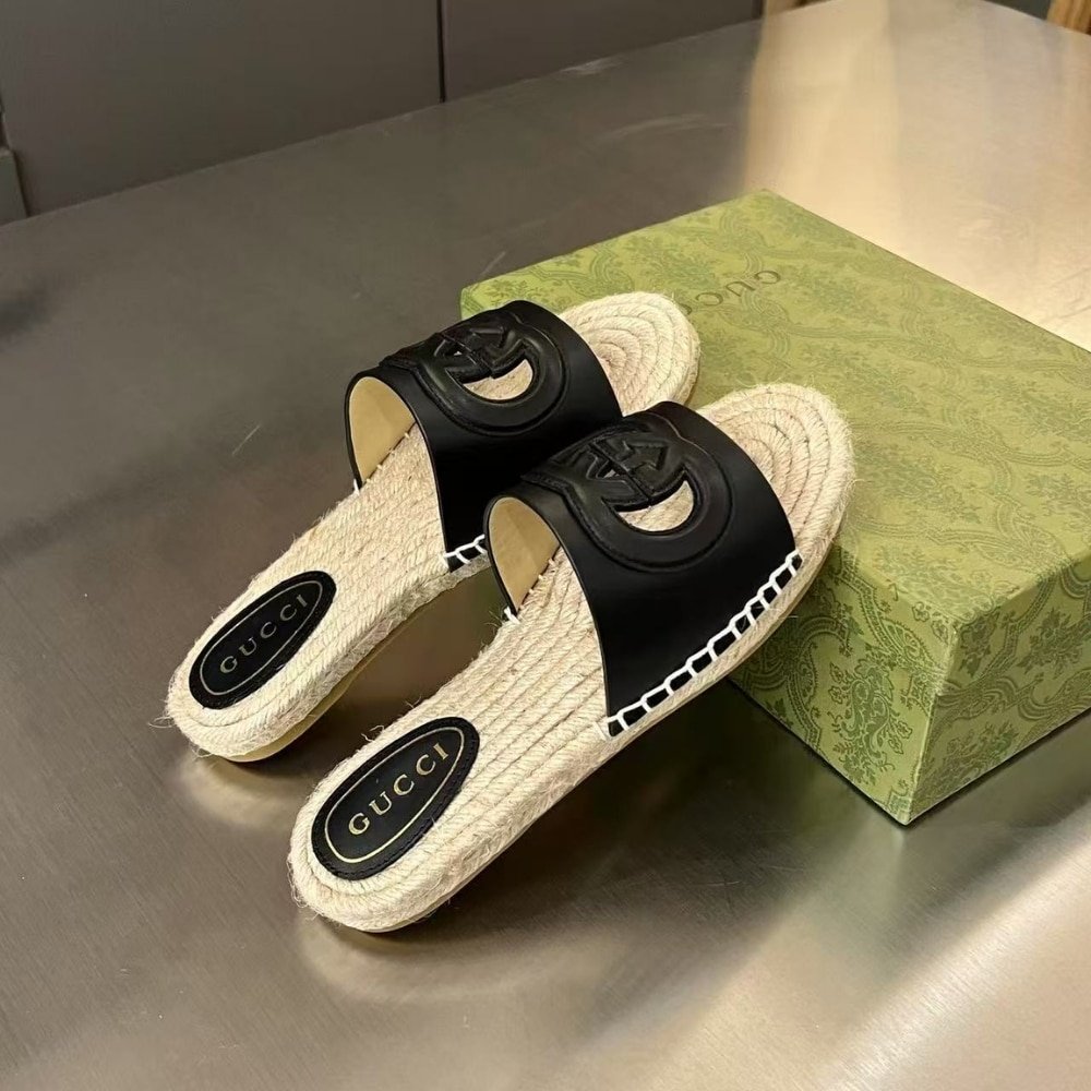 Gvc*1 Interlocking G Cut Out Slide Espadrille Black 725260 Us000 1000