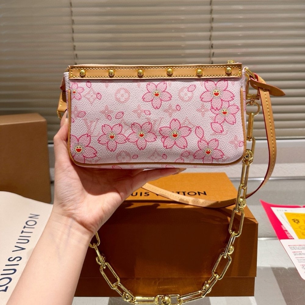 L0vis Vvtt0n X Takashi Murakami Cherry Blossom Pochette Accessoires Bag Pink 20Cm