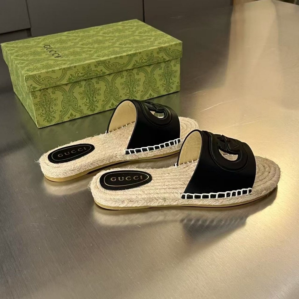Gvc*1 Interlocking G Cut Out Slide Espadrille Black 725260 Us000 1000