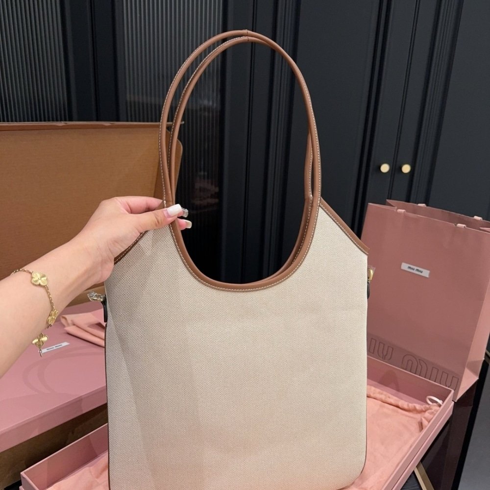 M1um1u Ivy Canvas Bag Beige And Brandy 35Cm 5Bg231 Acrn F062F V Mlf