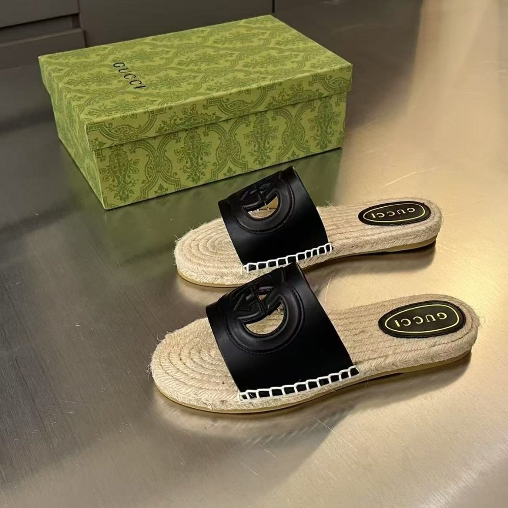 Gvc*1 Interlocking G Cut Out Slide Espadrille Black 725260 Us000 1000