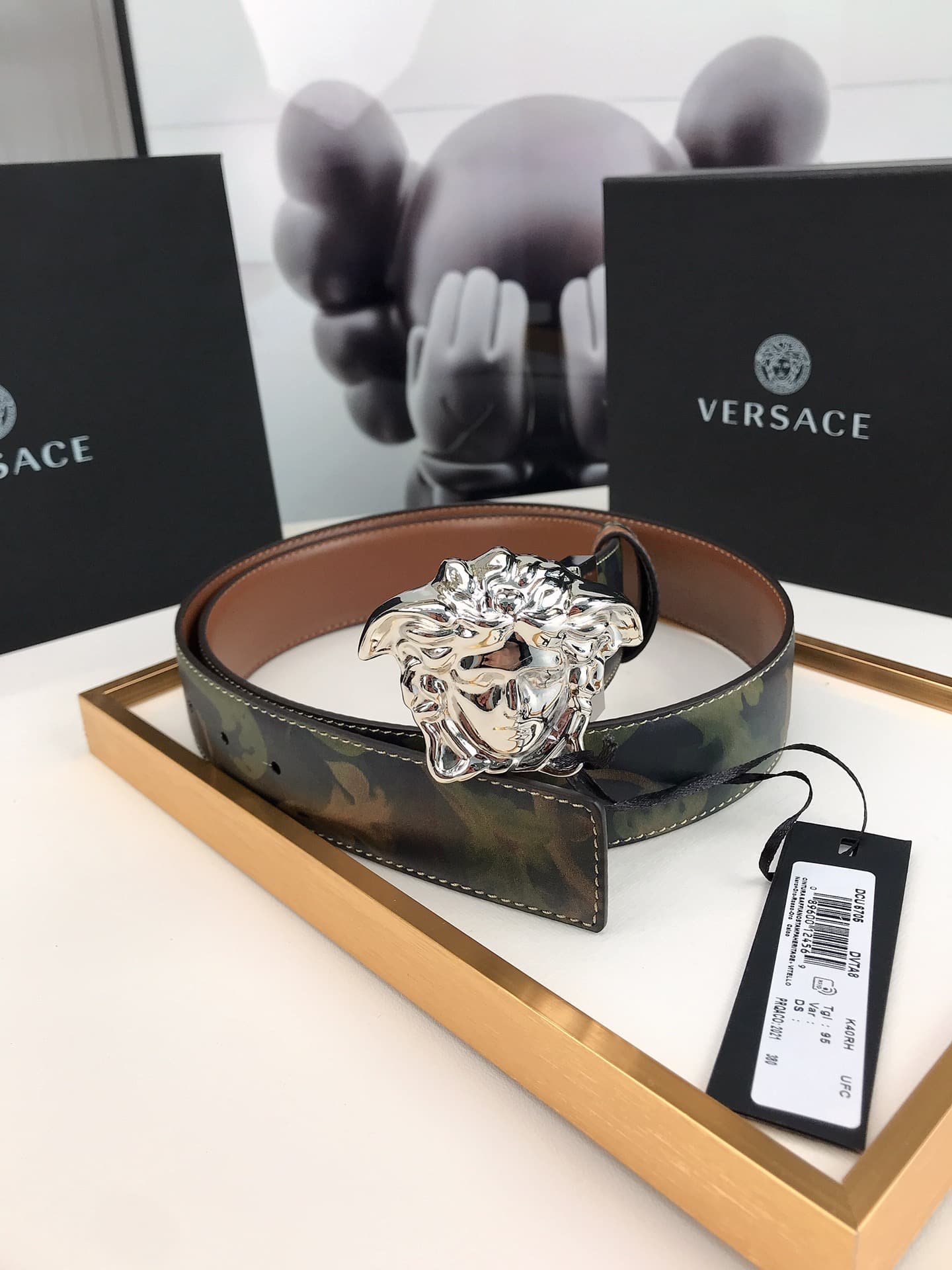 Versace La Medusa Leather Khaki Silver Metal 4Cm