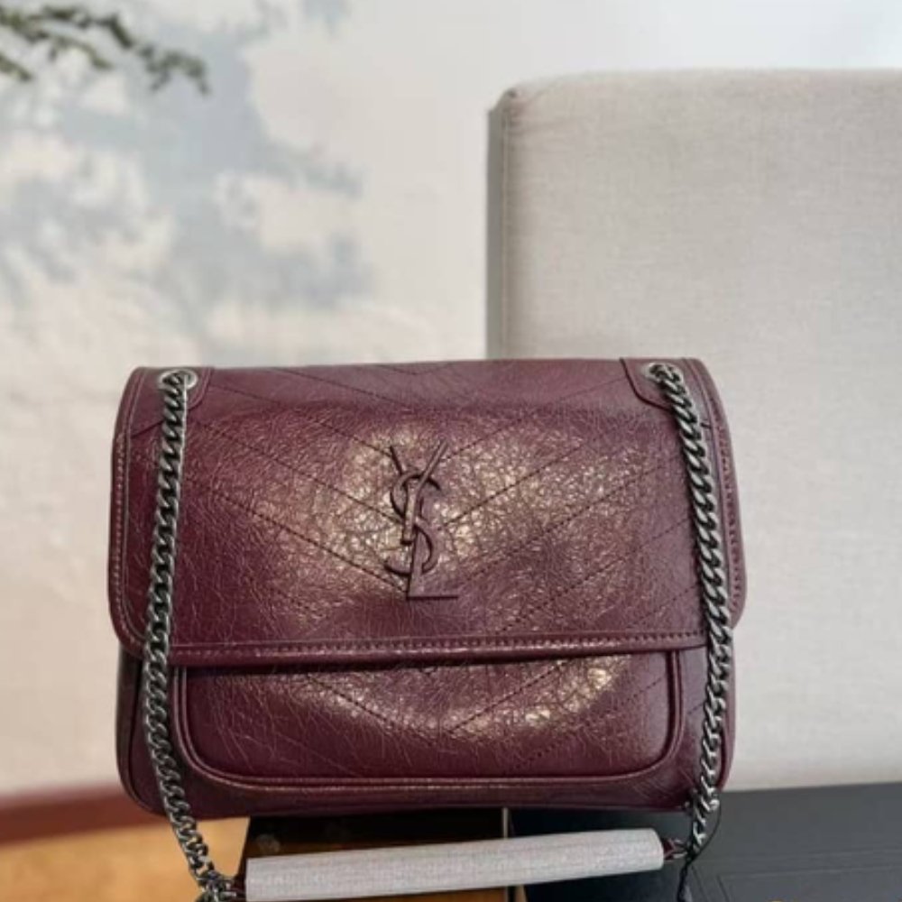 Sa1nt Lau*nt Niki Shoulder Bag In Burgandy 28Cm