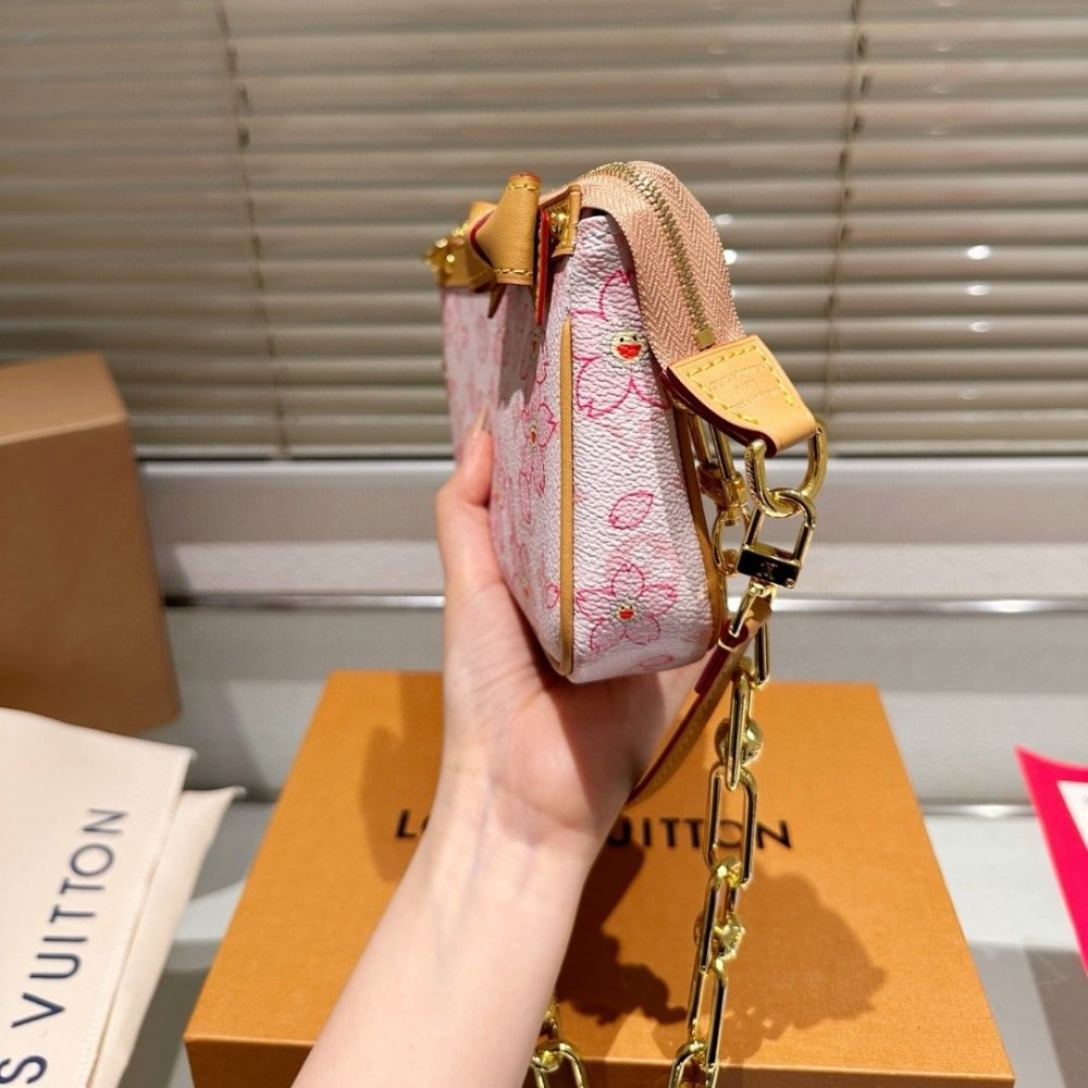 L0vis Vvtt0n X Takashi Murakami Cherry Blossom Pochette Accessoires Bag Pink 20Cm