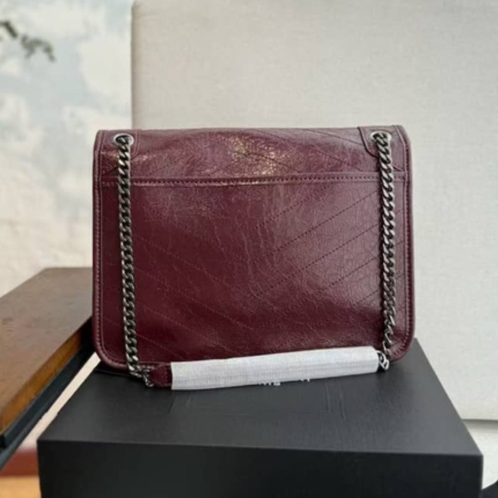 Sa1nt Lau*nt Niki Shoulder Bag In Burgandy 28Cm