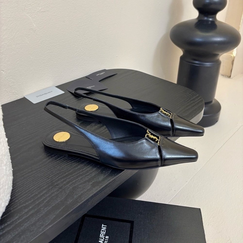 Sa1nt Lau*nt Babylone Slingback Flats In Smooth Leather Black 800240Aaehi1000