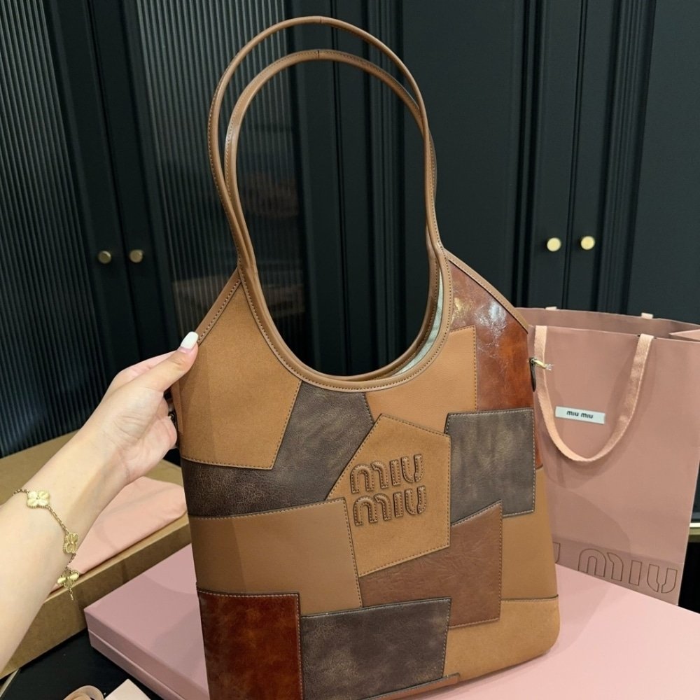 M1um1u Ivy Patchwork Bag Cognac 35Cm 5Bg231 2Cri F0046 V Mln