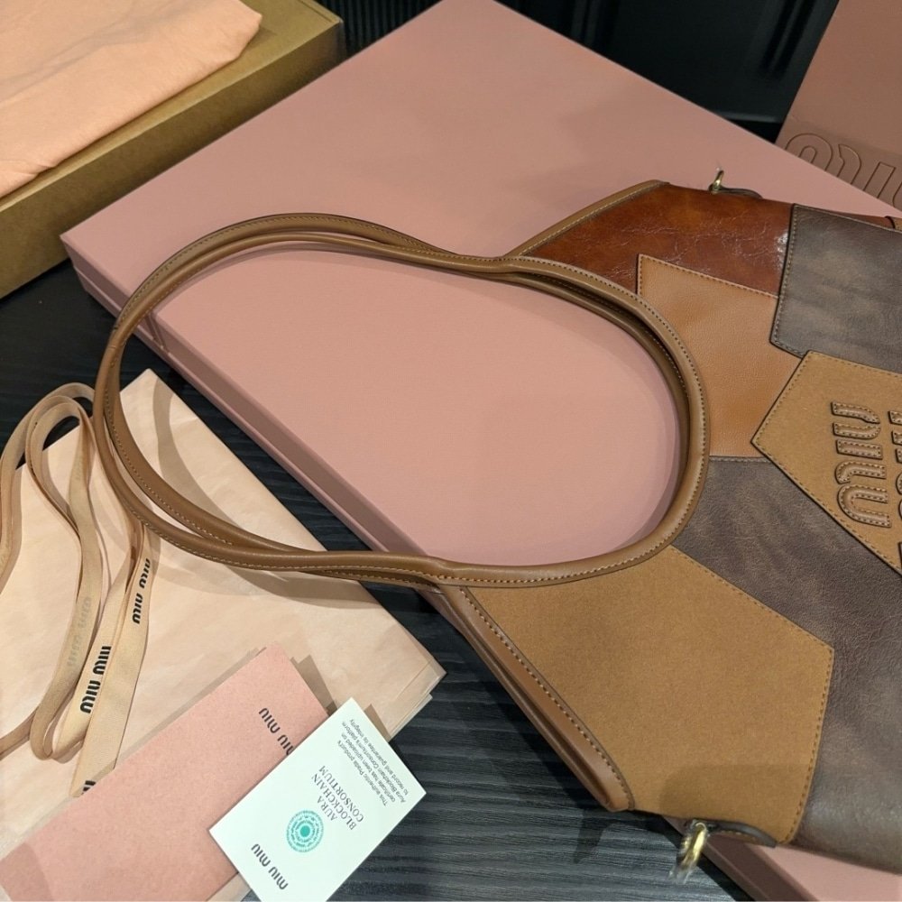 M1um1u Ivy Patchwork Bag Cognac 35Cm 5Bg231 2Cri F0046 V Mln